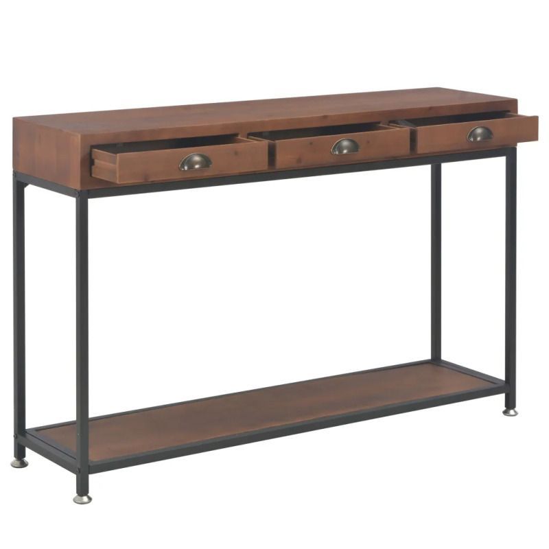 Industrial Console Table With 3 Drawers & Shelf Solid Wood For Metal And Oak Console Tables (Photo 11 of 20)
