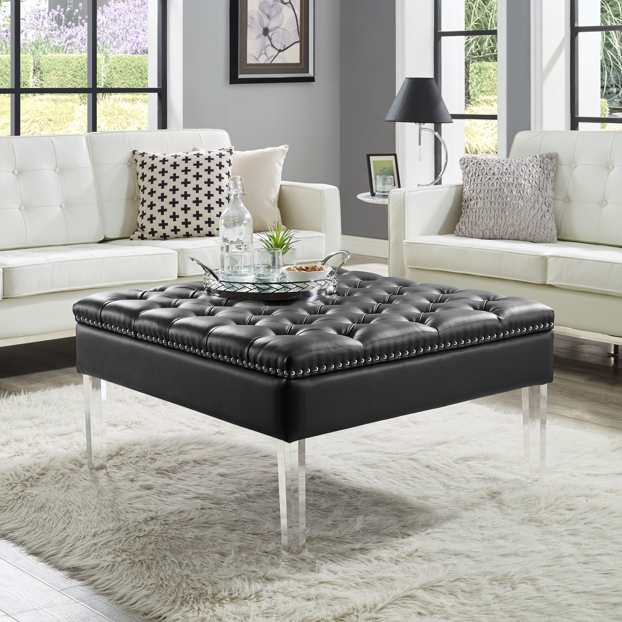 Inspired Home Giulia Faux Leather Ottoman Cocktail Coffee With Tufted Ottoman Console Tables (Photo 2 of 20)