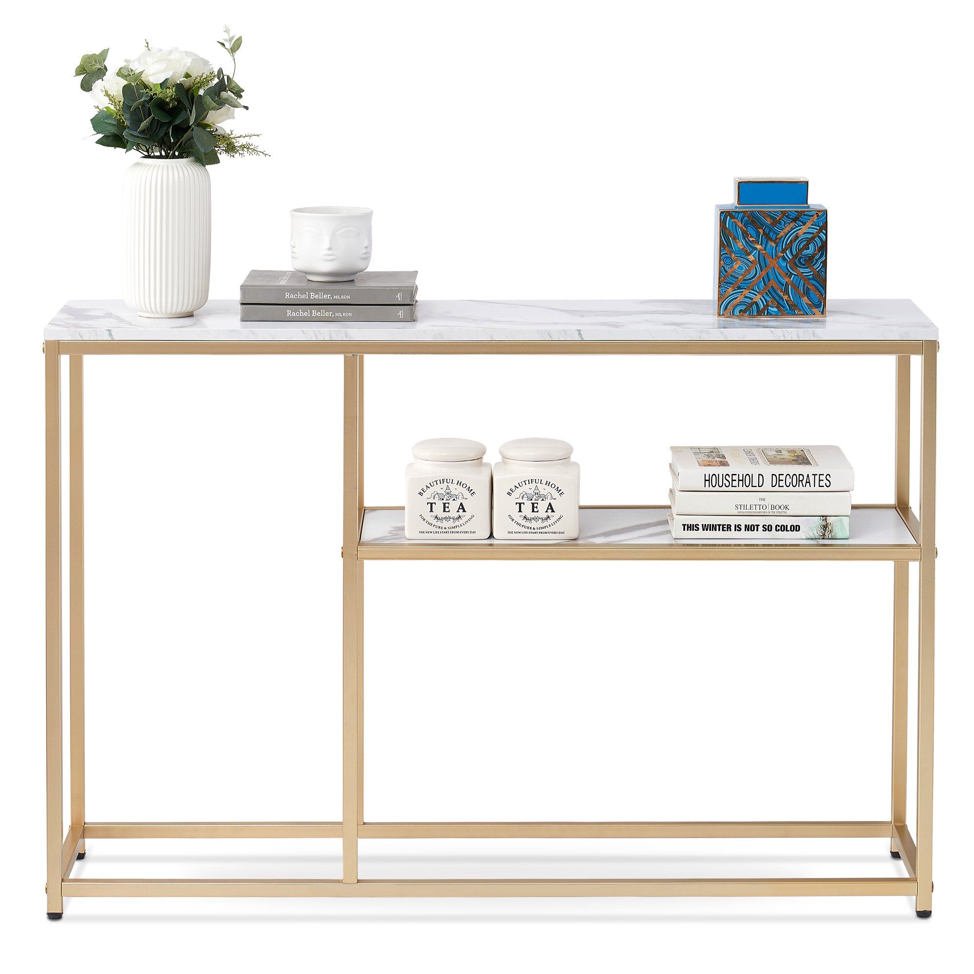 Ivinta Narrow Console Table, White Marble Sofa Table Small Regarding Geometric White Console Tables (View 16 of 20)