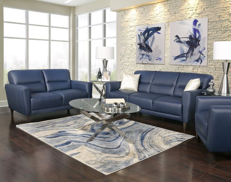 Jasper Blue 3 Piece Leather Living Room – Kane's Furniture Regarding 3 Piece Console Tables (View 7 of 20)