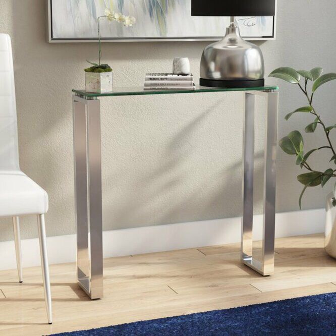 Jaynes Console Table | Glass Console Table, Narrow Console For Glass And Chrome Console Tables (View 4 of 20)