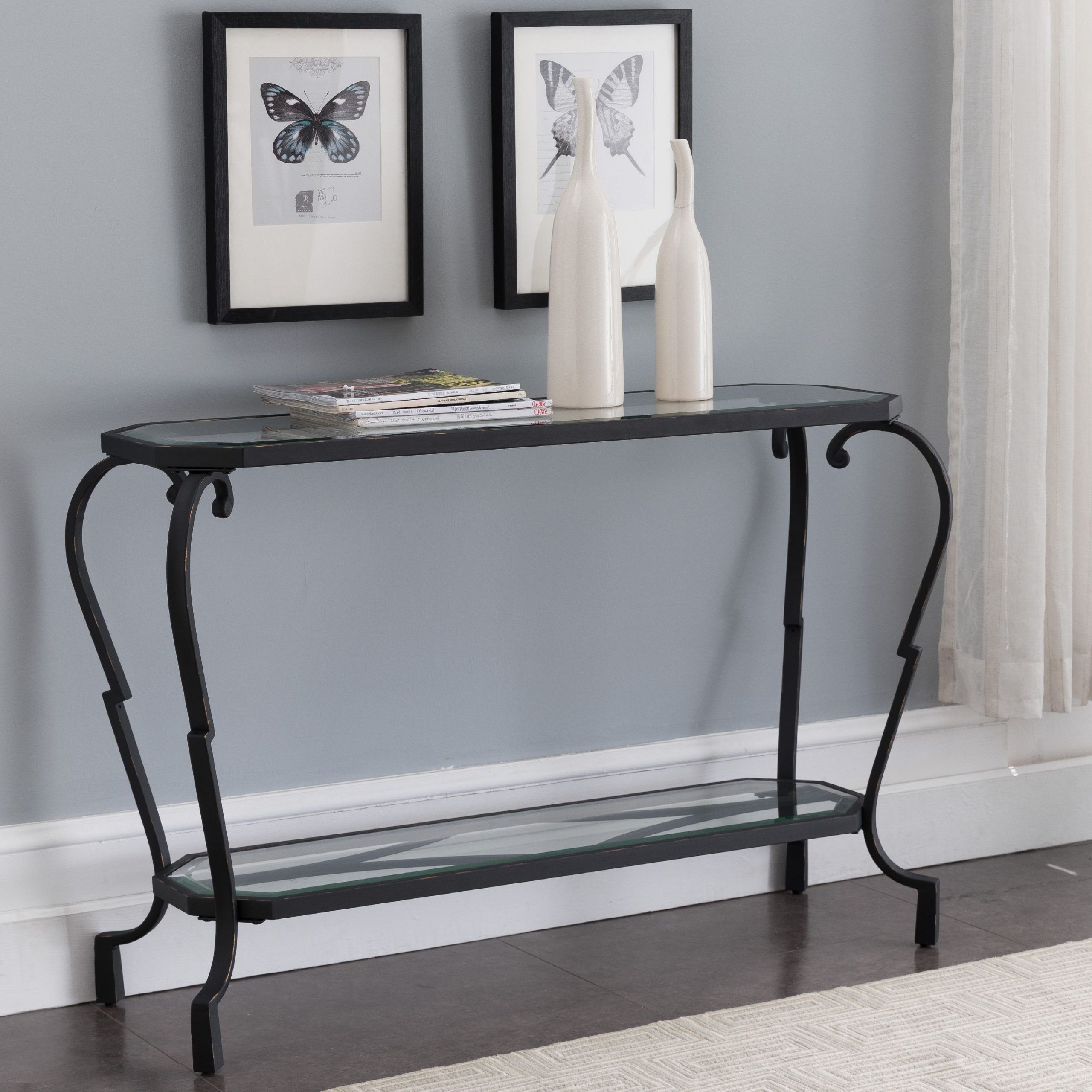 Jordan Modern Entryway Console Table, Textured Black With Metal Console Tables (Photo 5 of 20)