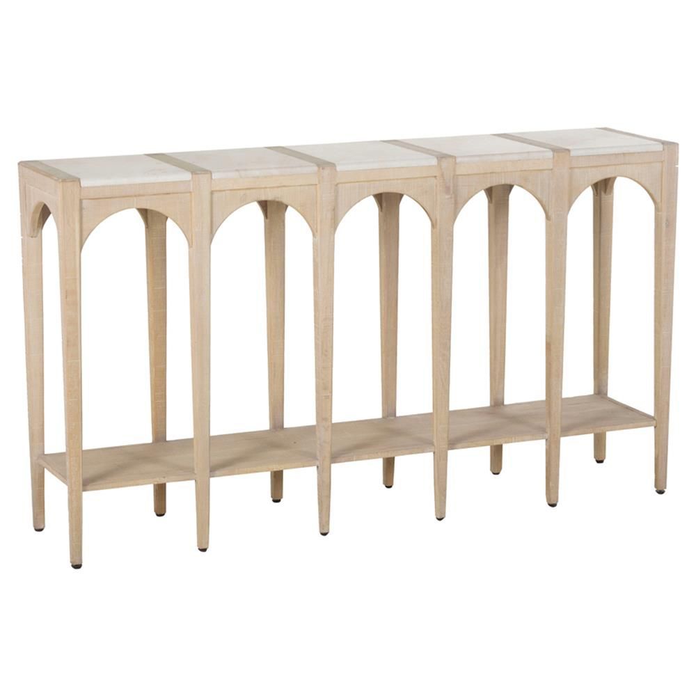 Josephine French Country White Marble Oak Base Console Throughout White Stone Console Tables (Photo 14 of 20)