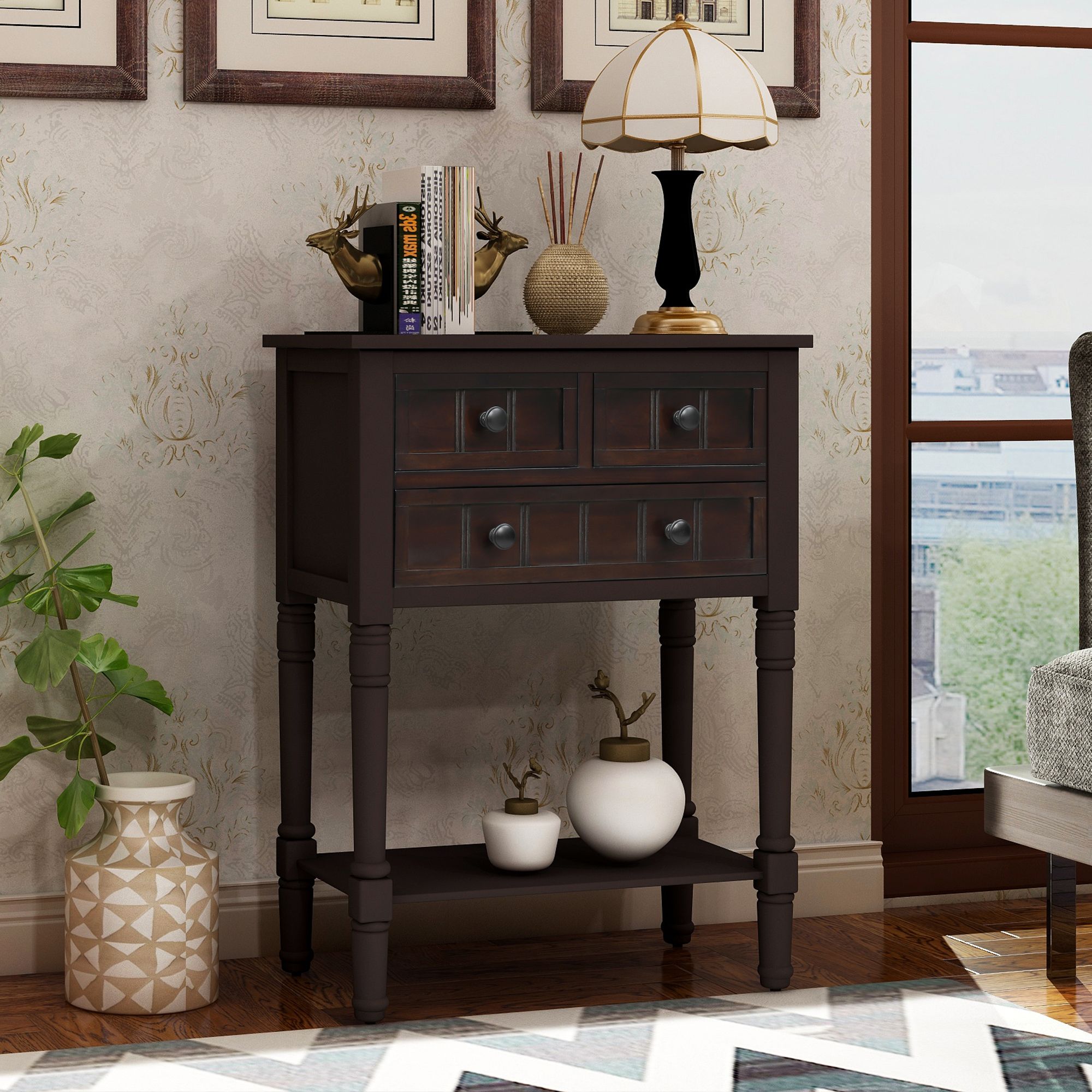 Jumper 24" Narrow Console Table Rustic Entryway Table With Regard To 3 Piece Shelf Console Tables (View 7 of 20)