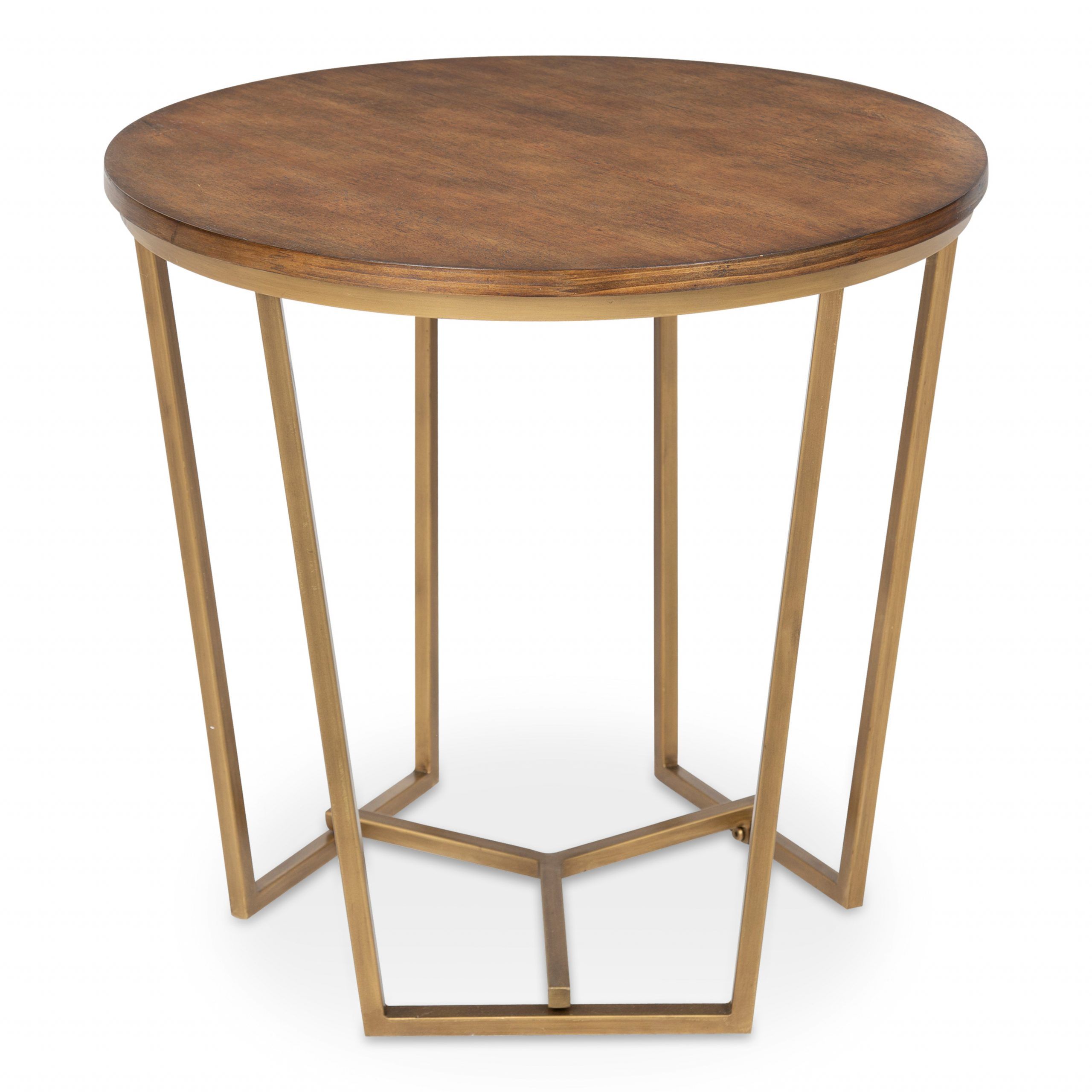 Kate And Laurel Solvay Round Wood And Metal Side Accent In Walnut Wood And Gold Metal Console Tables (Photo 11 of 20)