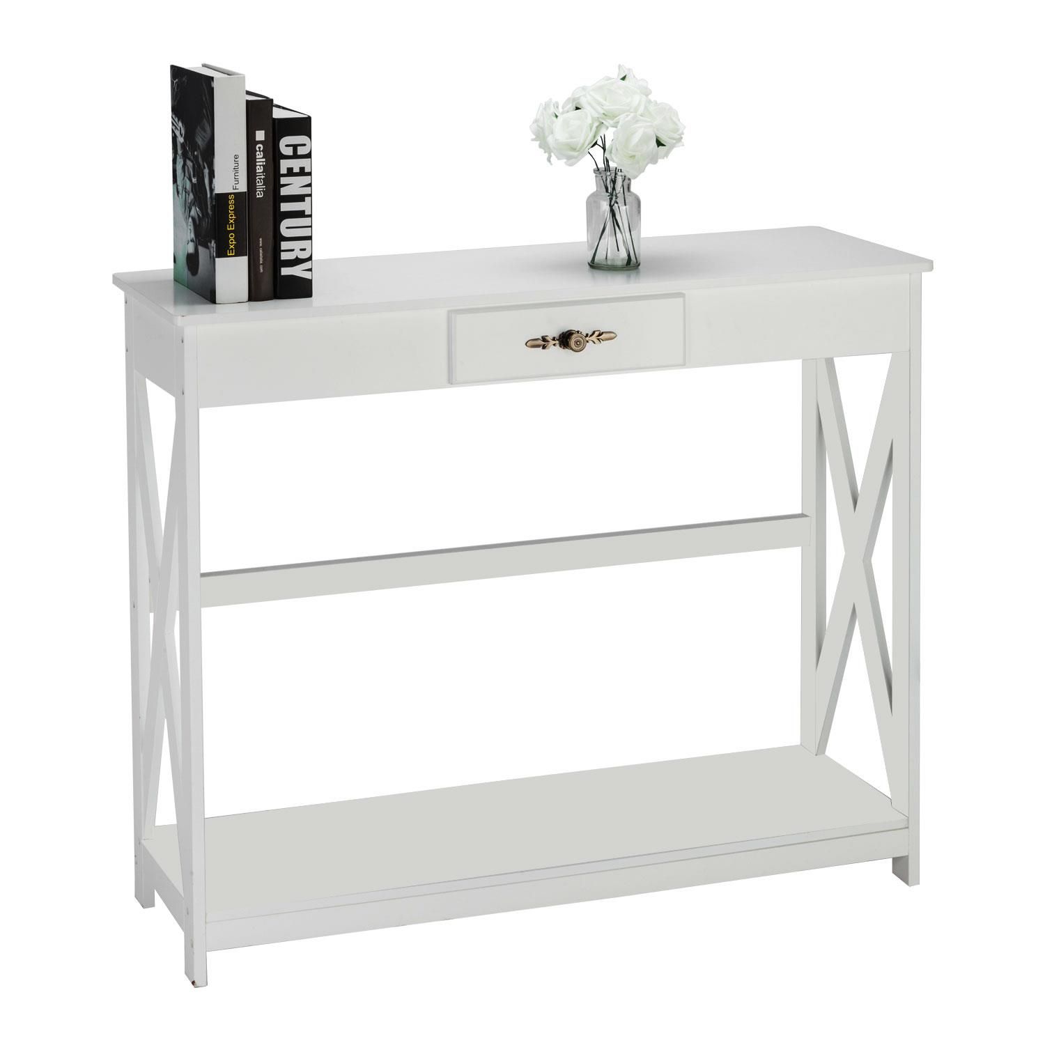 Ktaxon White Console Table Sofa Table With Drawer And With Regard To Geometric White Console Tables (Photo 14 of 20)