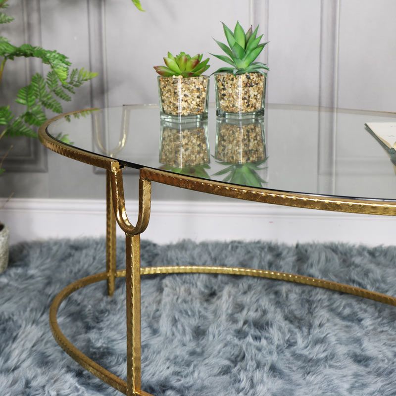 Large Gold Oval Glass Topped Coffee Table – Windsor Browne With Glass And Gold Oval Console Tables (View 10 of 20)