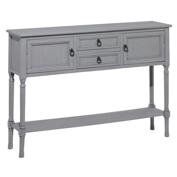 Large Grey Wood Console Table With Black Metal Ring Drawer Intended For Smoke Gray Wood Console Tables (Photo 14 of 20)