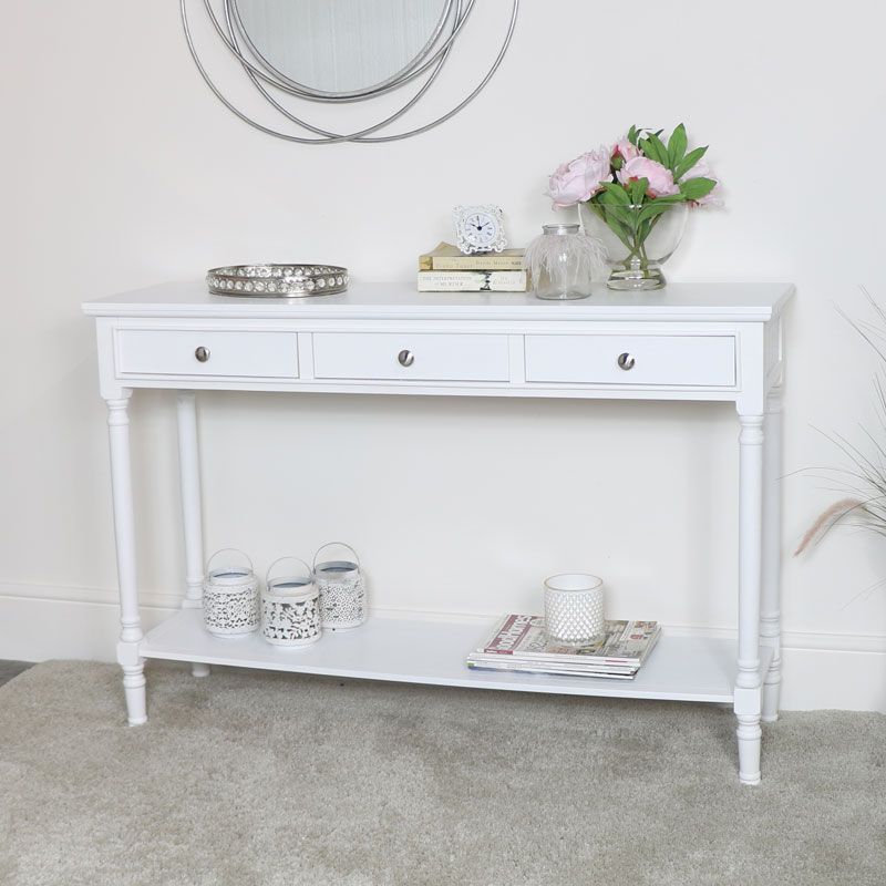 Large White 3 Drawer Console Table Within Geometric White Console Tables (View 11 of 20)