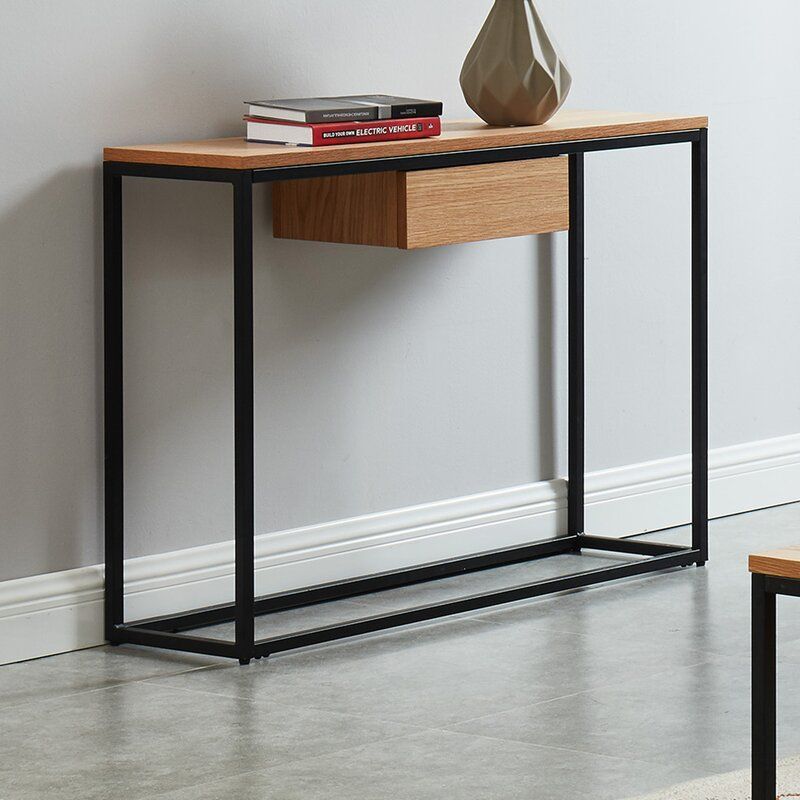 Latitude Run® Mdf/metal Console Table – Oak | Wayfair.ca With Metal And Oak Console Tables (Photo 9 of 20)
