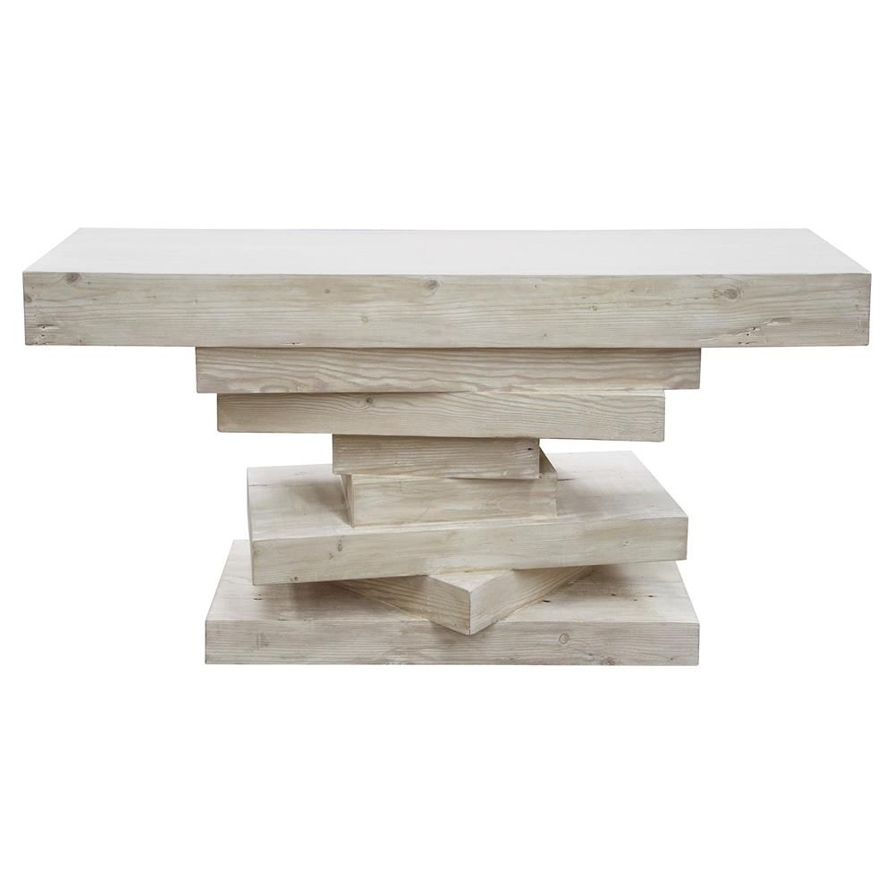 Laurent Coastal Beach Grey Washed Stacked Reclaimed Wood Intended For Gray Wash Console Tables (Photo 9 of 20)