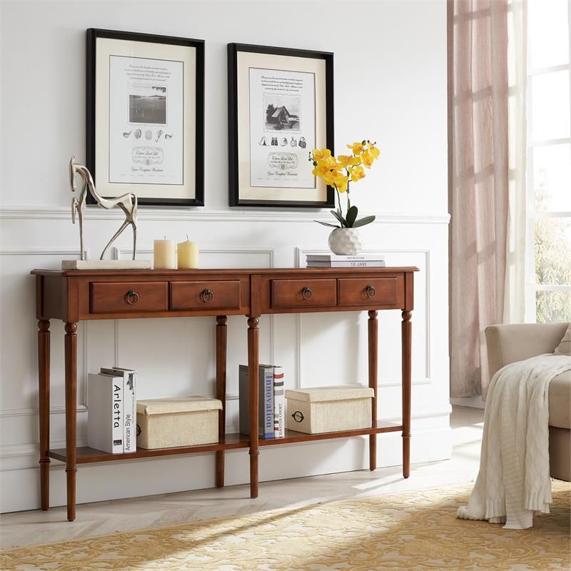 Leick Home Coastal Notions Wood Double Hall Console Table Within Warm Pecan Console Tables (View 12 of 20)