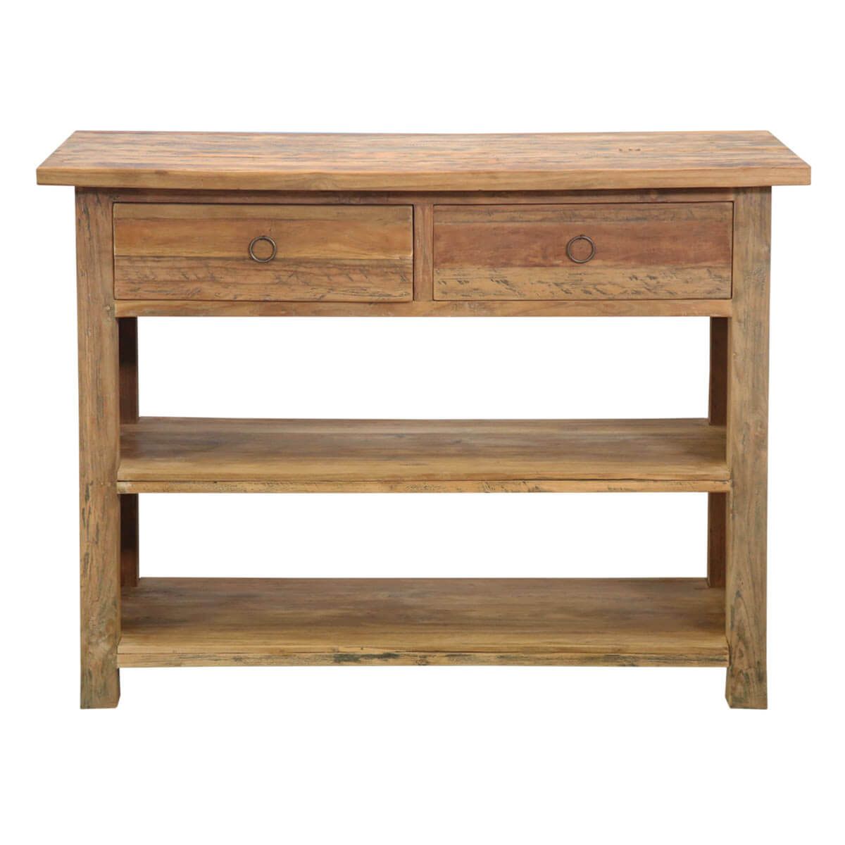 Lemont Simple Solid Teak Wood One Shelf 2 Drawer Console Table Within 2 Shelf Console Tables (View 8 of 20)