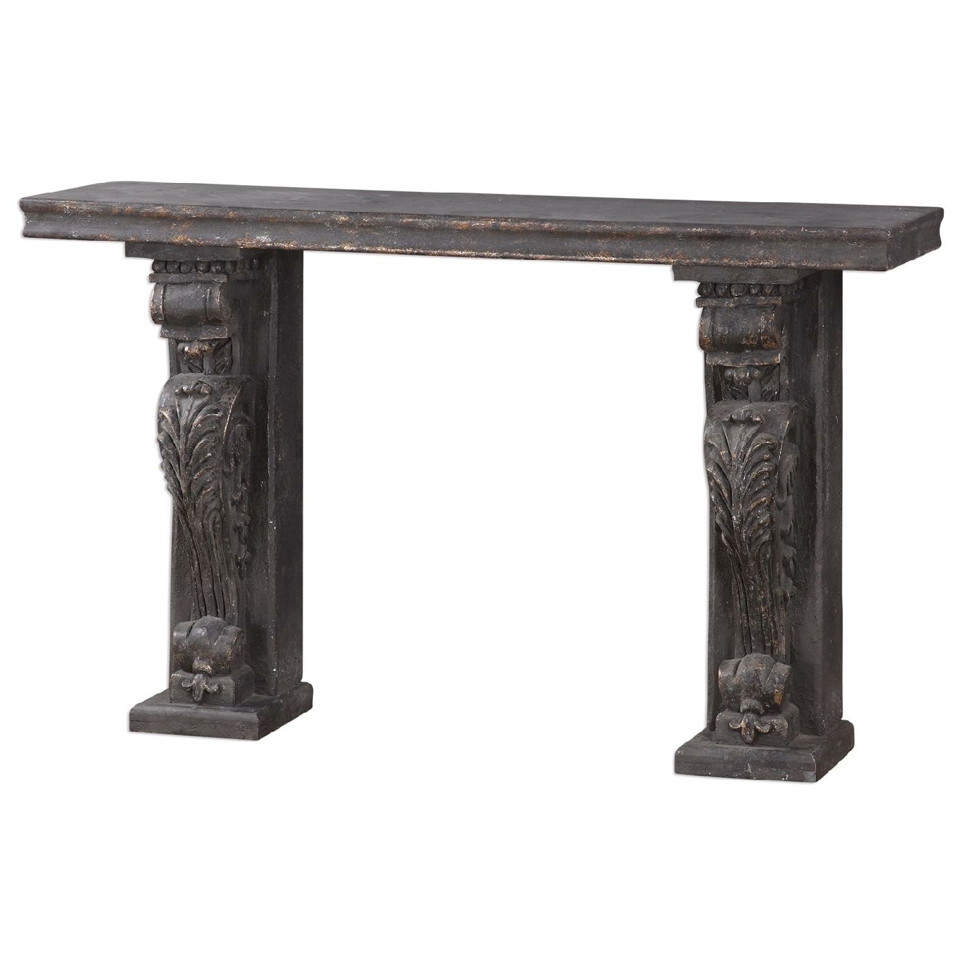 Liem Old World Black Grey Console Table With Acanthus Leaf In Gray And Black Console Tables (View 18 of 20)