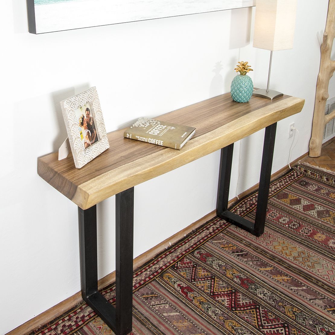 Live Edge Console Table With Black Steel Legs # In Oak Wood And Metal Legs Console Tables (View 10 of 20)