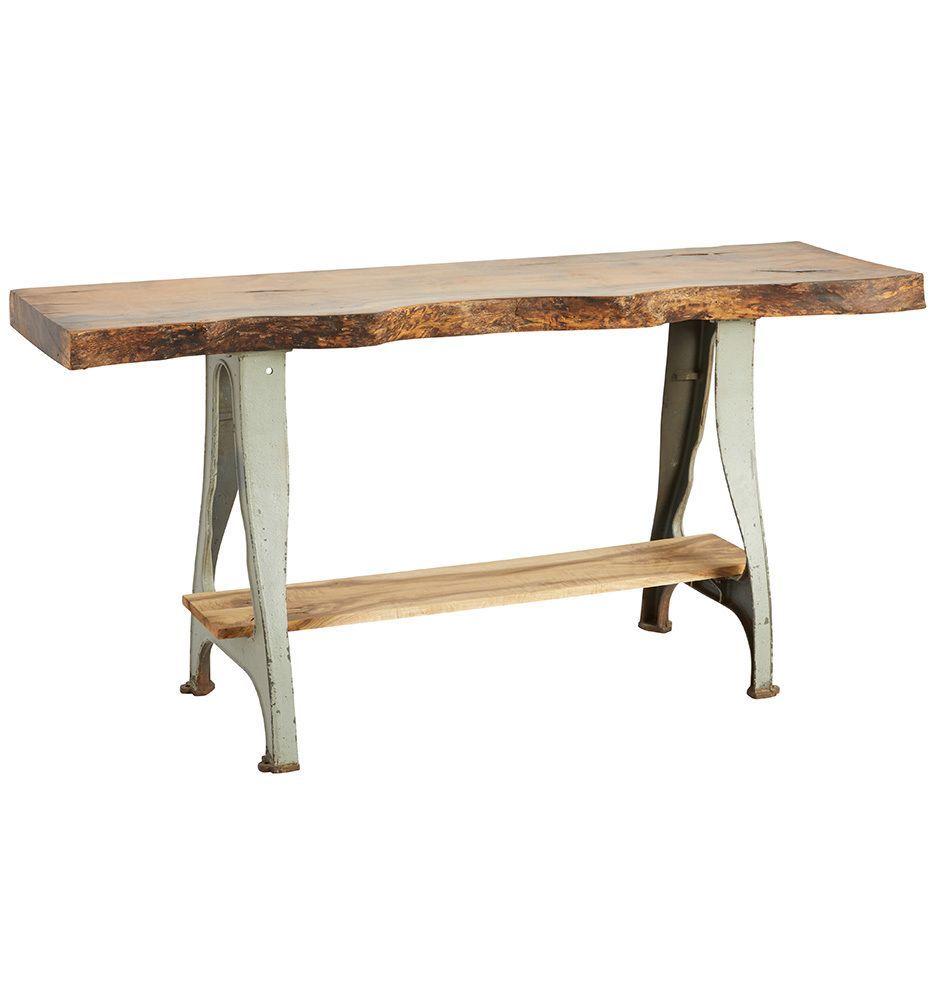 Live Edge Myrtle Wood Industrial Console Table W/ Cast Inside Oval Aged Black Iron Console Tables (View 4 of 20)
