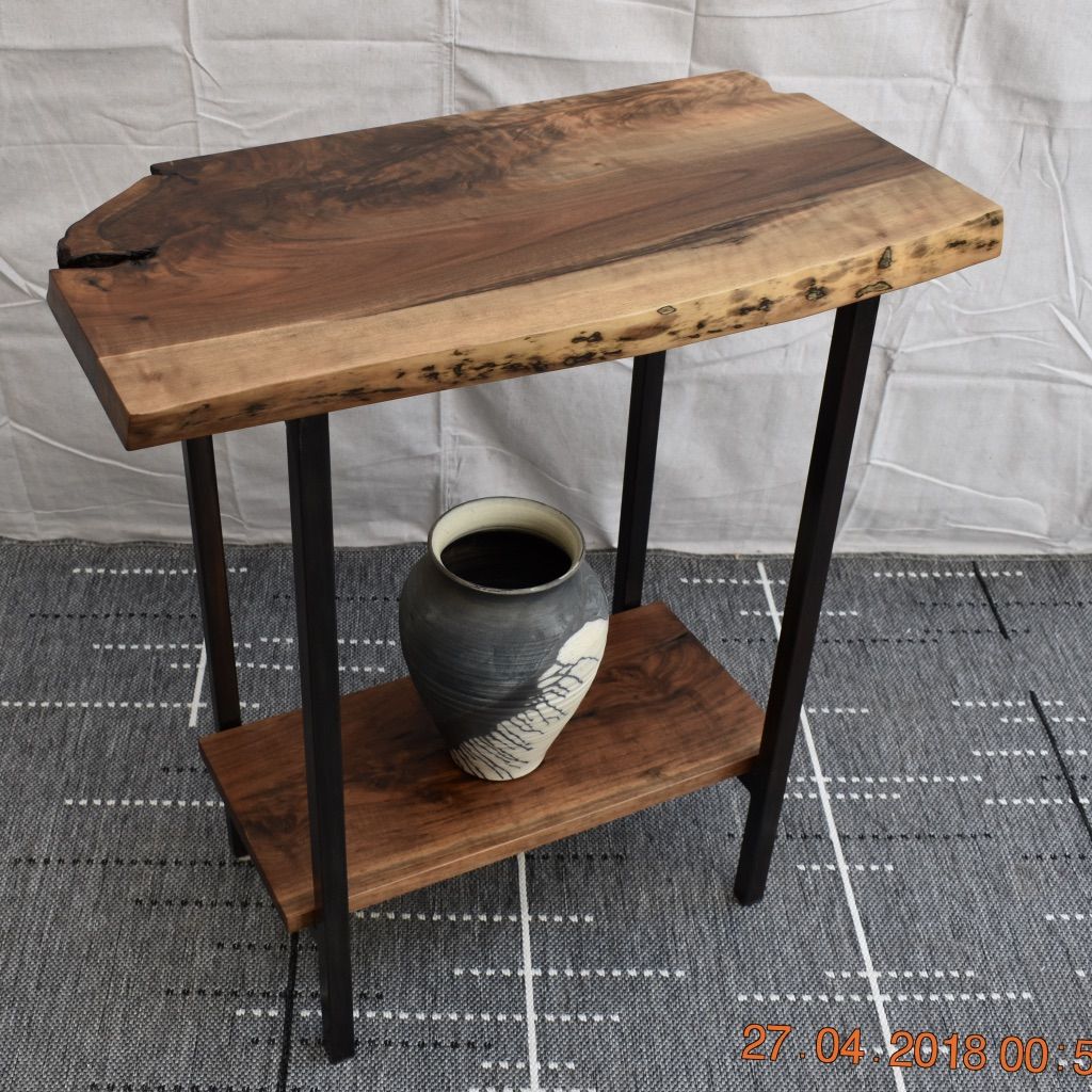 Live Edge Walnut Console Table & Shelf – Custom Wood Art Regarding Hand Finished Walnut Console Tables (View 6 of 20)