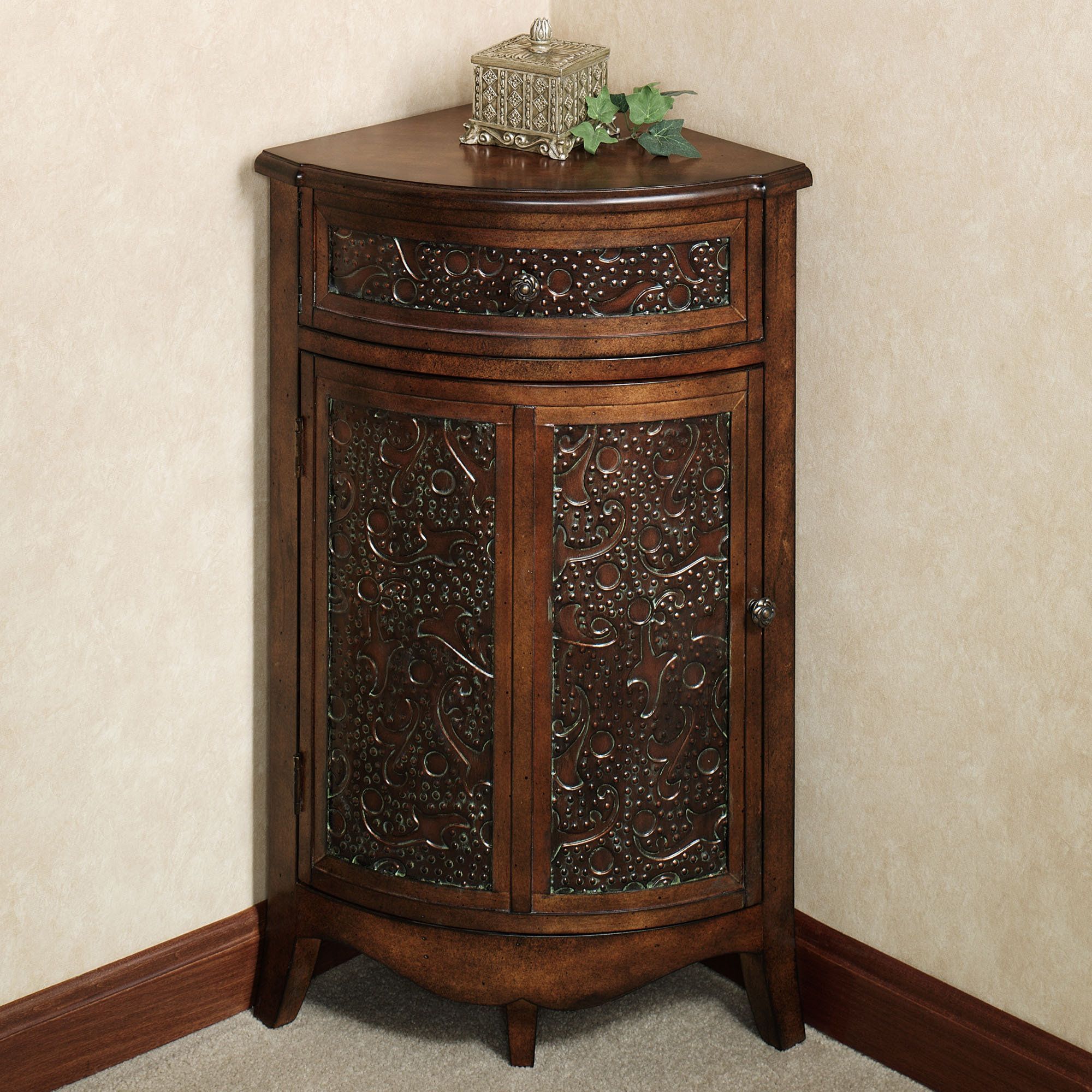 Lombardy Corner Storage Accent Cabinet | Corner Table With Regard To Walnut Wood Storage Trunk Console Tables (View 17 of 20)