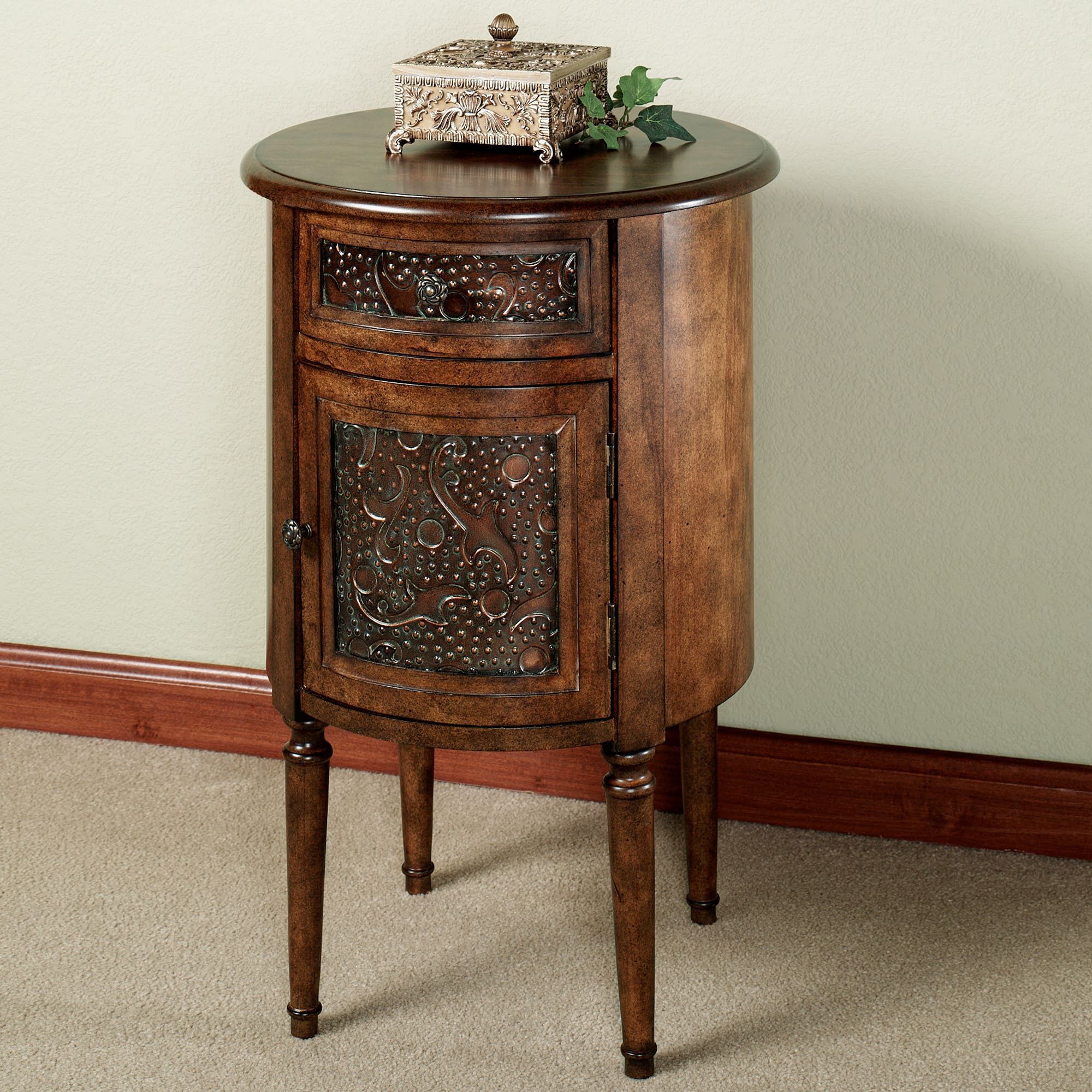 Lombardy Round Storage Accent Table In Walnut Wood Storage Trunk Console Tables (View 16 of 20)