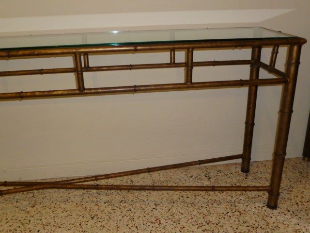 Long Faux Bamboo Metal Console Table Antique Gold At 1stdibs In Hammered Antique Brass Modern Console Tables (View 19 of 20)