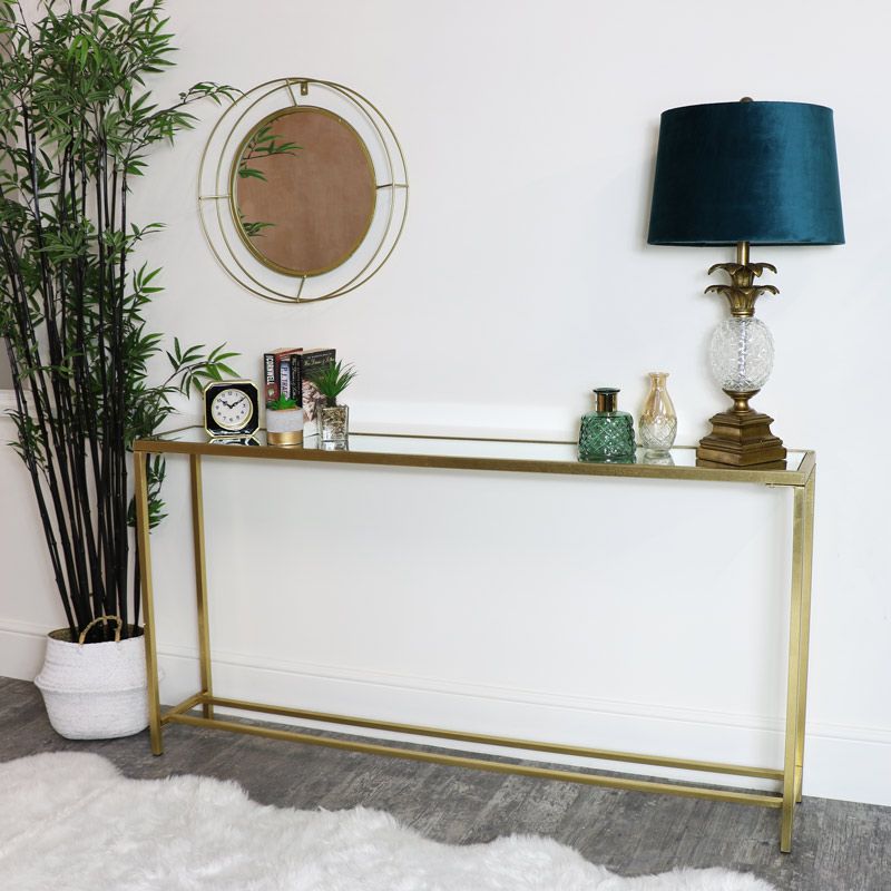 Long Mirrored Top Gold Console Table – Melody Maison® For Antique Gold Aluminum Console Tables (View 6 of 20)