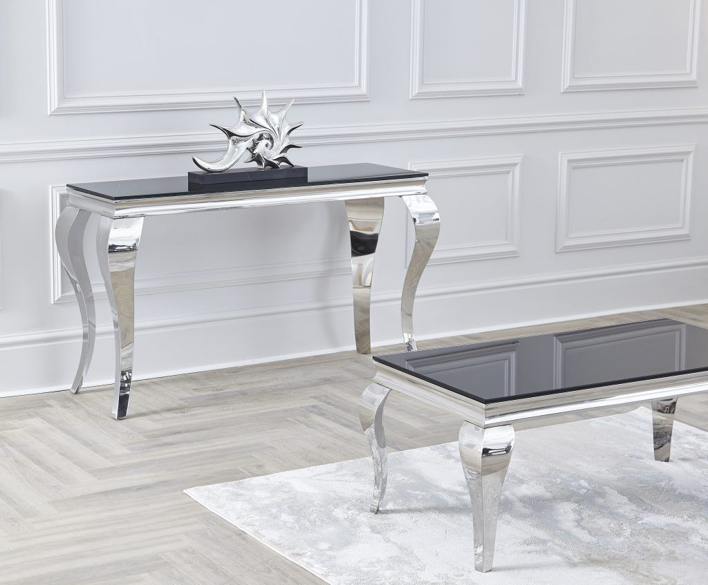 Louis Black Glass Chrome Console Table / 100cm – Niches Pertaining To Glass And Pewter Console Tables (View 4 of 20)