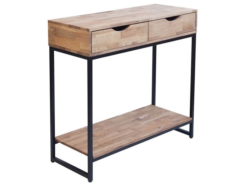 Lpd Furniture Mirelle Console Table Solid Oak Black Metal Intended For Metal And Oak Console Tables (View 12 of 20)