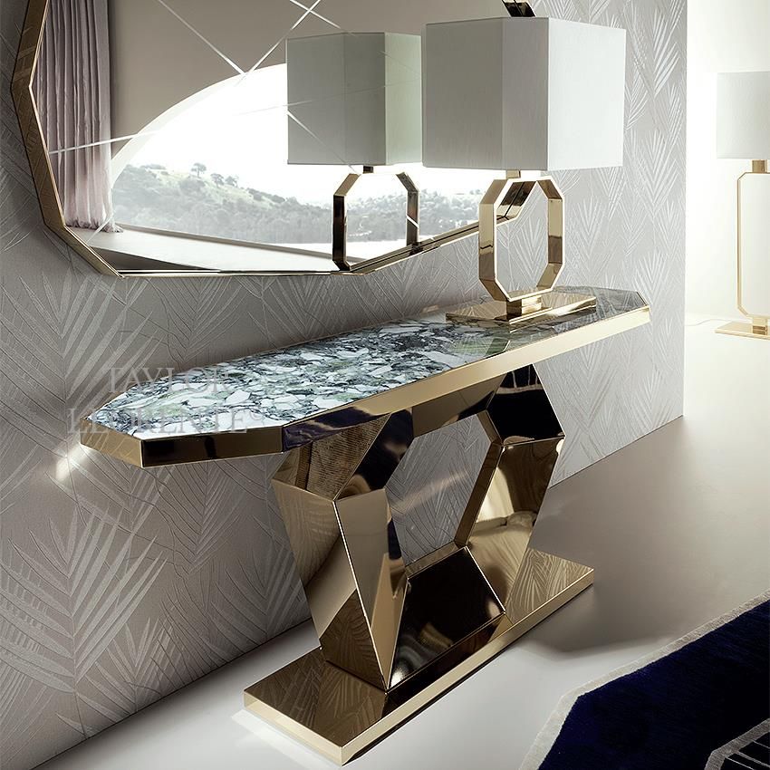 Luxury High End Gold Console Table | Taylor Llorente Regarding Gold And Mirror Modern Cube Console Tables (Photo 7 of 20)