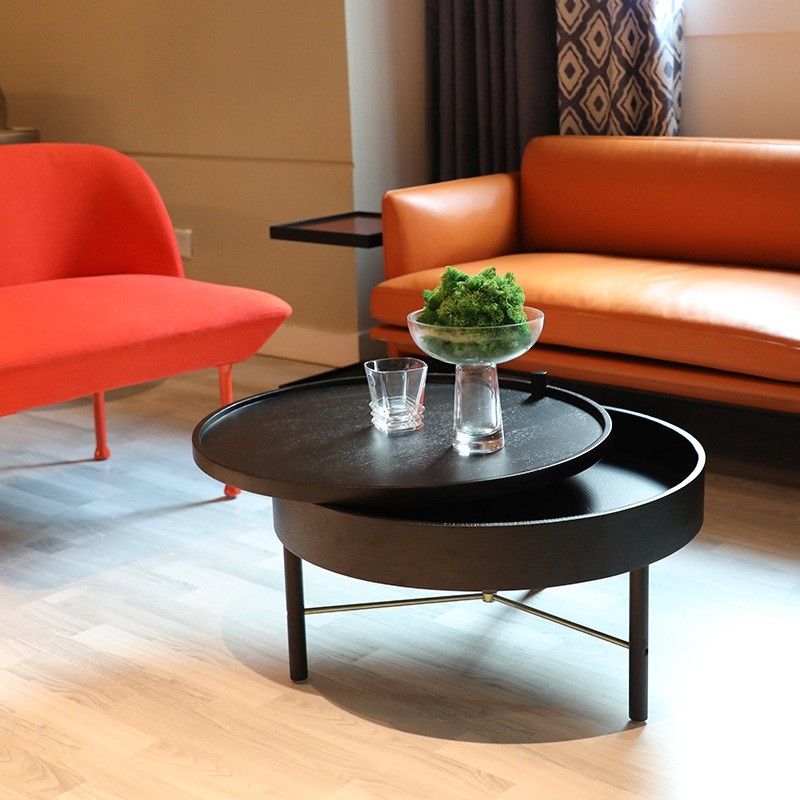 Luxury Modern Chic Round Wood Storage Coffee Table Black Regarding Espresso Wood Storage Console Tables (Photo 18 of 20)