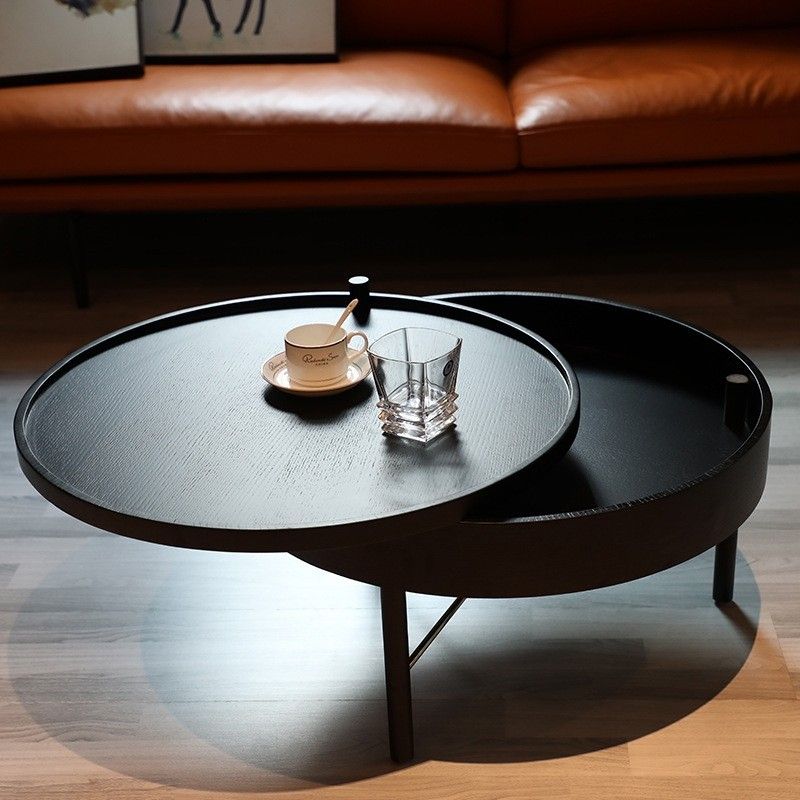 Luxury Modern Chic Round Wood Storage Coffee Table Black Within Dark Coffee Bean Console Tables (View 8 of 20)
