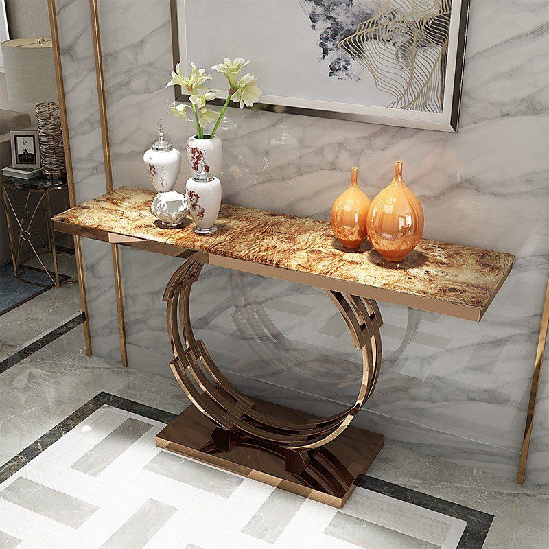 Luxury Modern Luxury 48" Faux Marble Narrow Console Table For Metallic Gold Modern Console Tables (View 8 of 20)