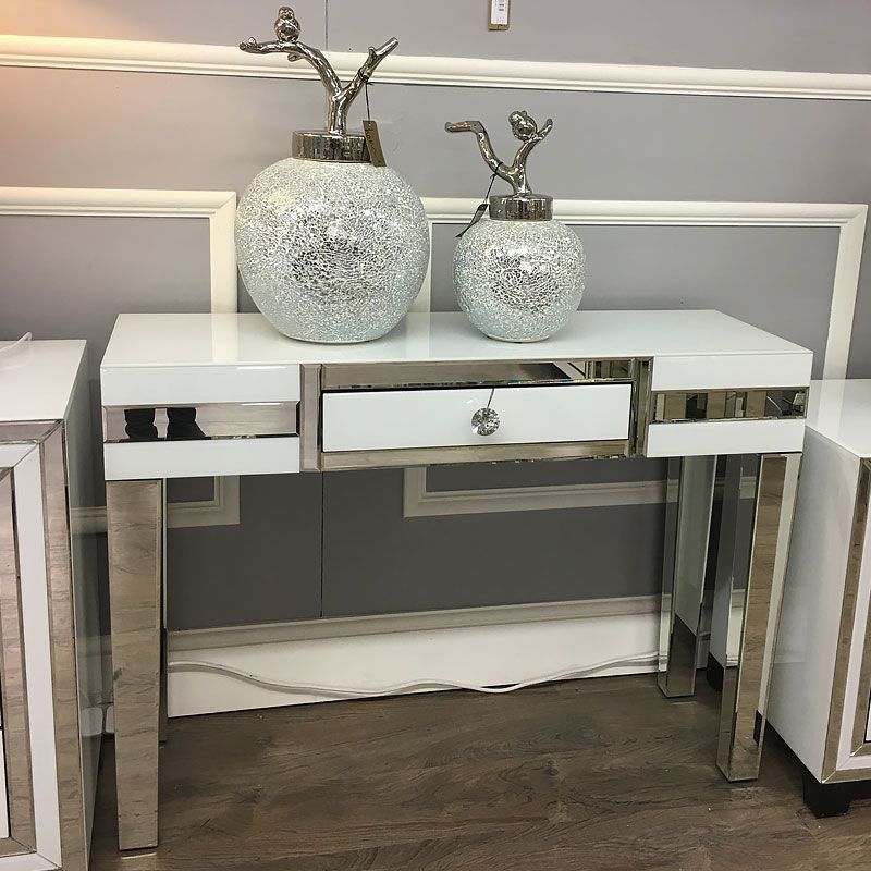 Madison White Glass Mirrored 1 Drawer Console Table Pertaining To Glass And Pewter Oval Console Tables (Photo 9 of 20)