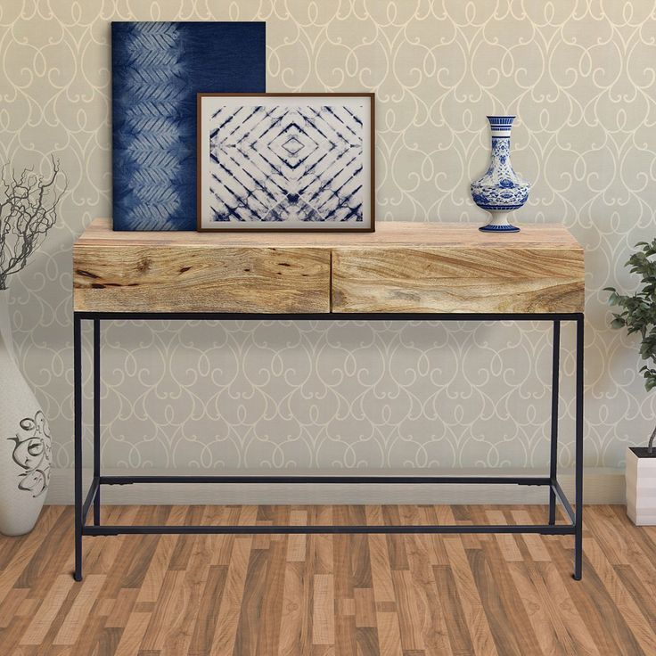 Mango Wood And Metal Console Table With Two Drawers, Brown Pertaining To Gray Wood Black Steel Console Tables (Photo 4 of 20)