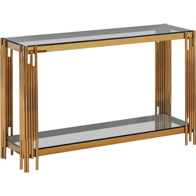Max Sofa Table In Gold With Black Tinted Glass Intended For Antique Blue Gold Console Tables (View 14 of 20)