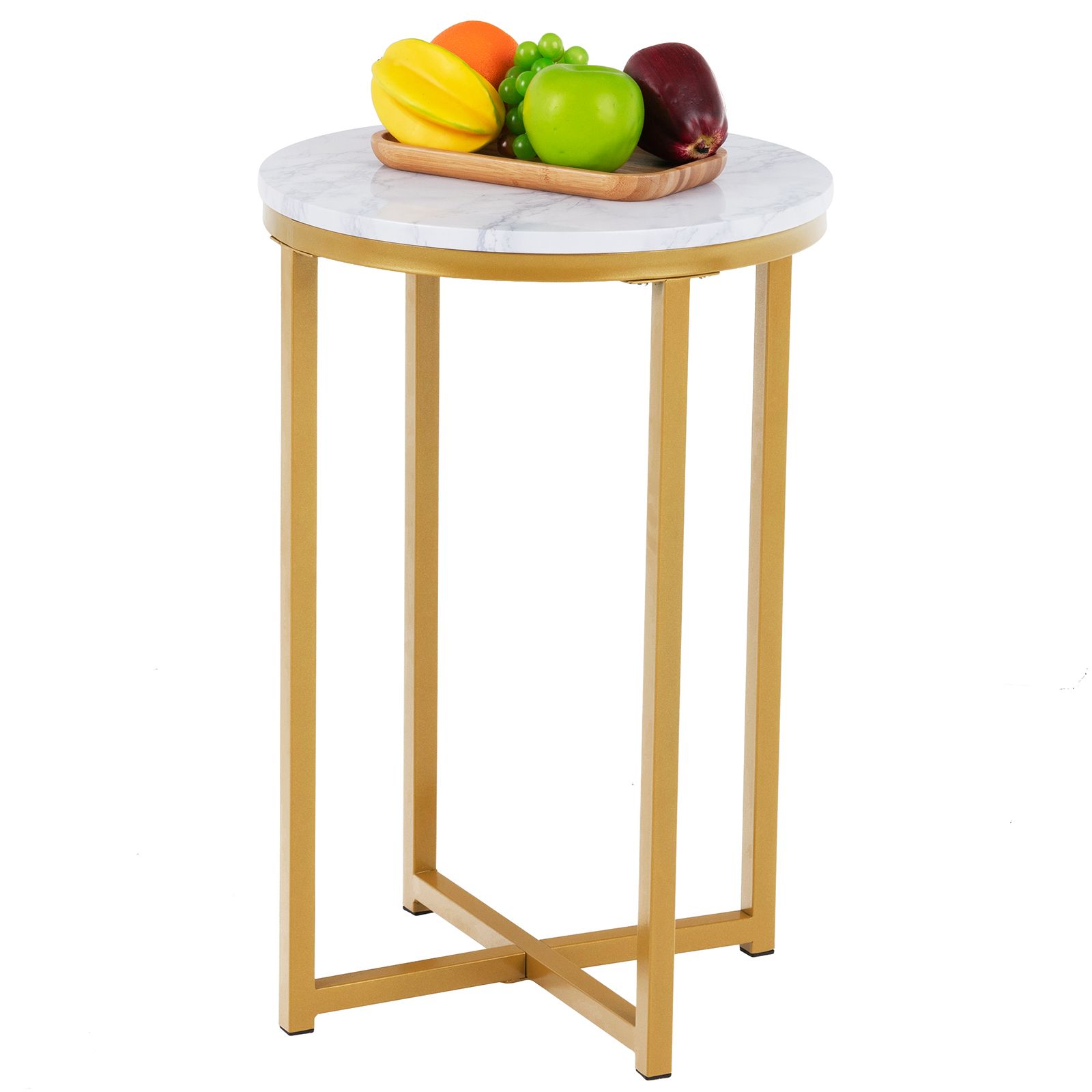Mecor Modern Round Side End Accent Table Gold Marble Metal Regarding Metal Legs And Oak Top Round Console Tables (View 16 of 20)