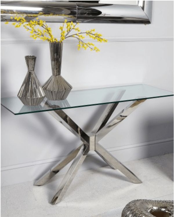 Medina Glass & Chrome Console Table – Lycroft Interiors In Chrome Console Tables (View 8 of 20)