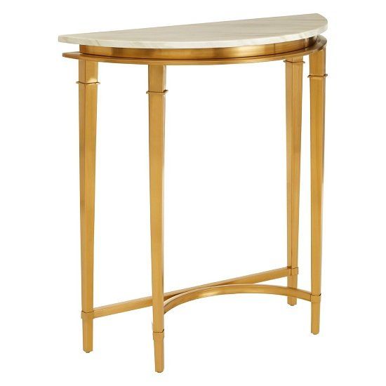 Melville Marble Half Moon Console Table In White And Gold Intended For White Marble And Gold Console Tables (Photo 13 of 20)