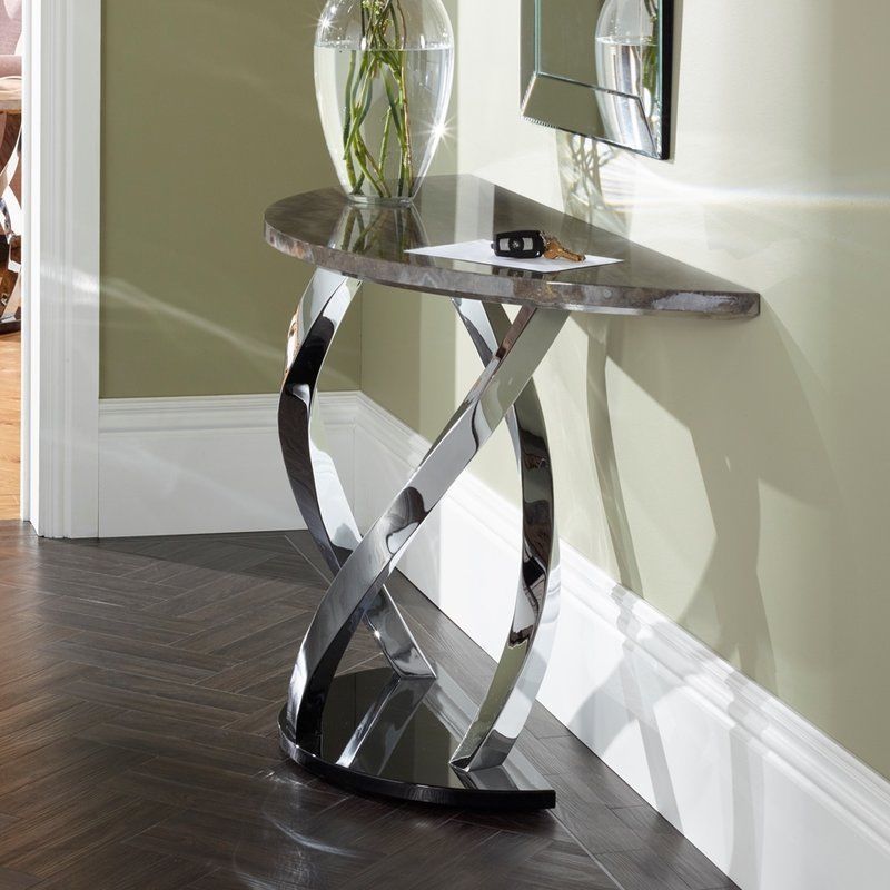 Metal Console Table Chrome Plated Occasional Grey Black Within Silver Stainless Steel Console Tables (View 19 of 20)