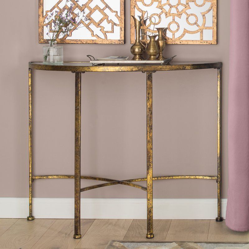 Metal Console Table Gold Frame Bevelled Glass Hallway Regarding Metallic Gold Console Tables (View 18 of 20)