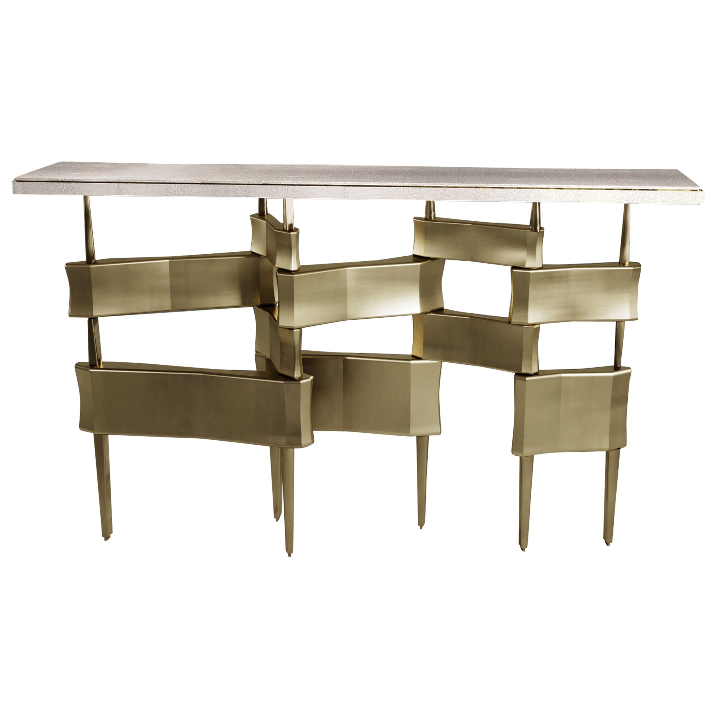 Metropolis Console Table In Cream Shagreen And Bronze In Rustic Bronze Patina Console Tables (Photo 10 of 20)