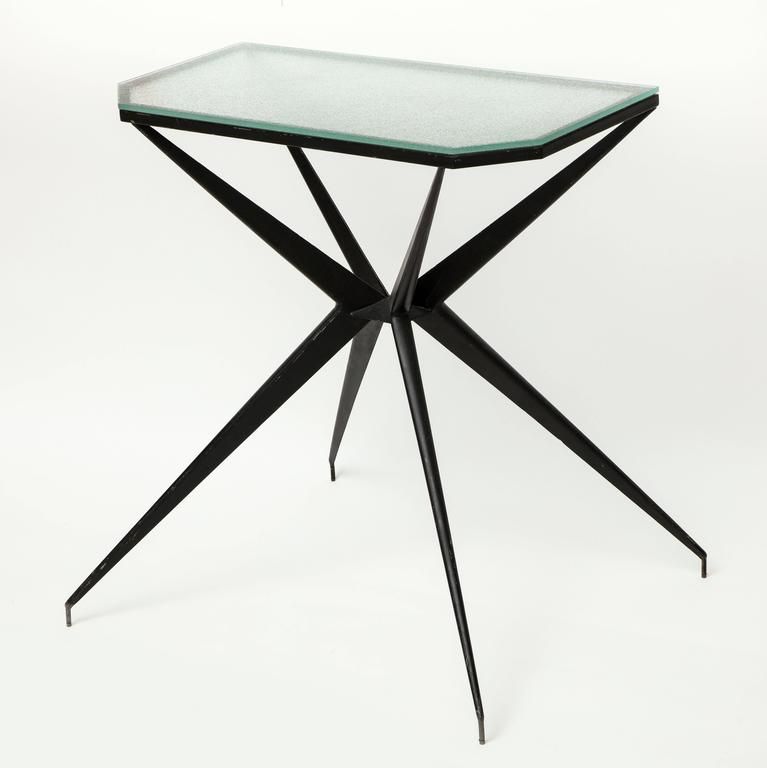 Mid Century Black Iron Console Table With Glass Top, Italy Intended For Aged Black Iron Console Tables (View 17 of 20)