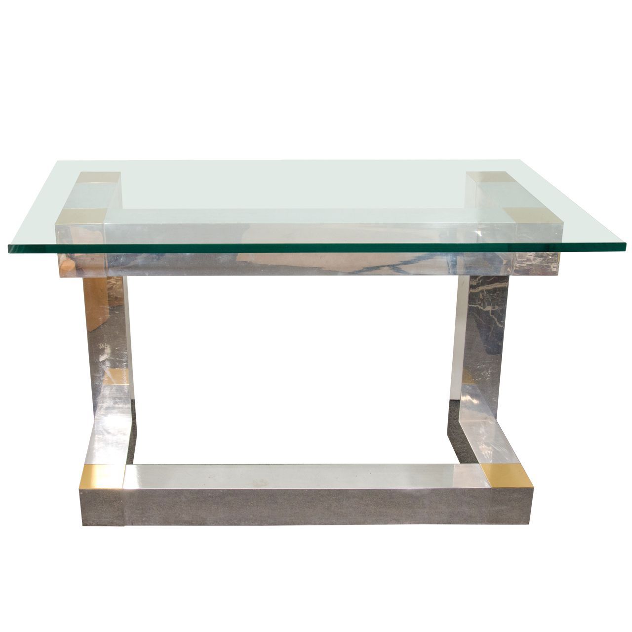 Mid Century Glass And Chrome "cityscape" Console Table Regarding Chrome And Glass Modern Console Tables (View 7 of 20)