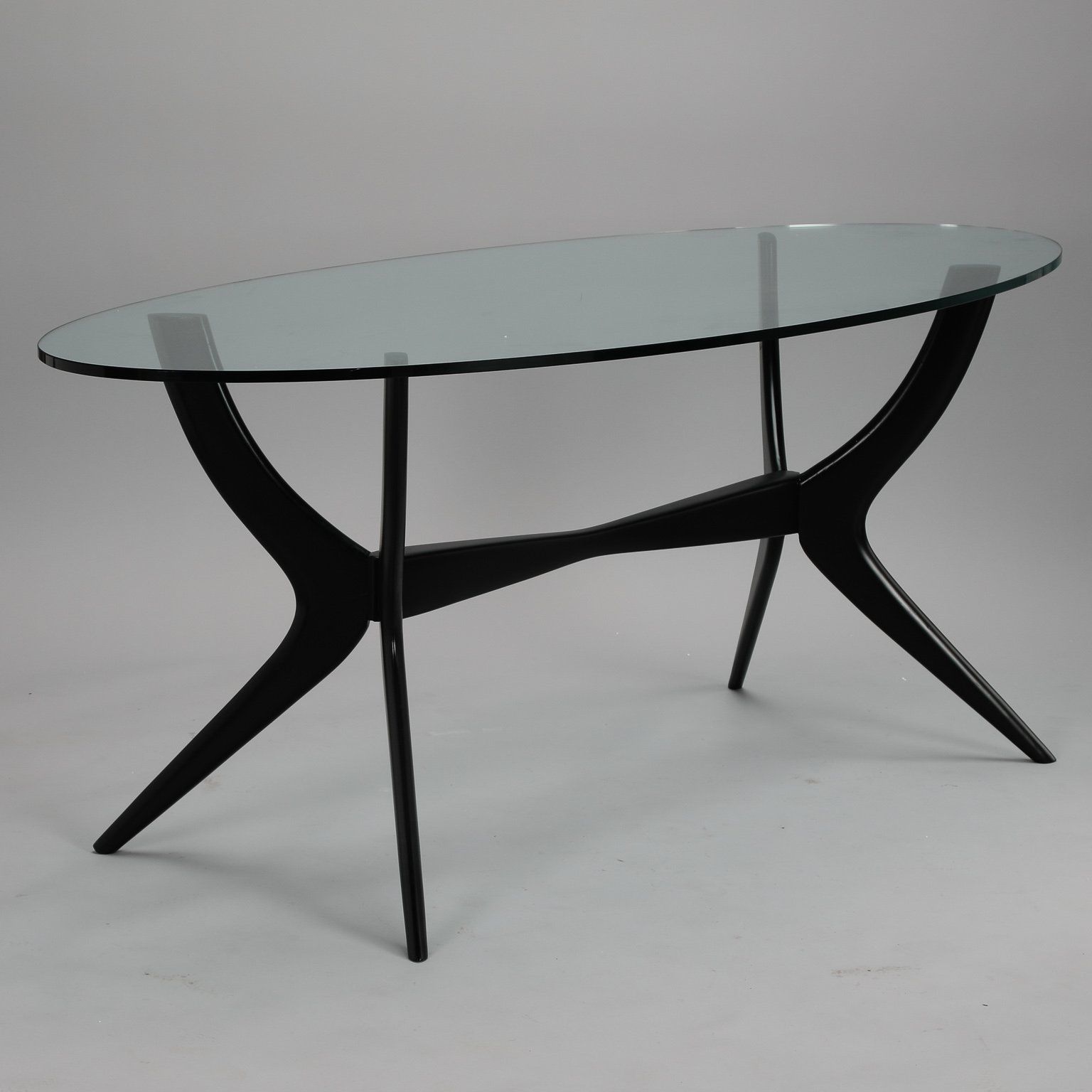 Mid Century Italian Ebonized Oval Glass Top Dining Table Regarding Glass And Gold Oval Console Tables (Photo 20 of 20)