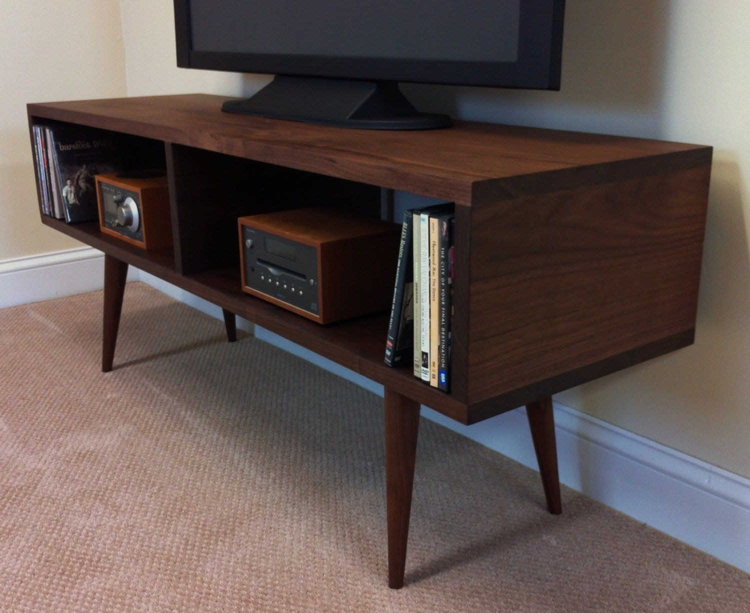 Mid Century Modern Tv Table/entertainment Console Black For Large Modern Console Tables (View 6 of 20)