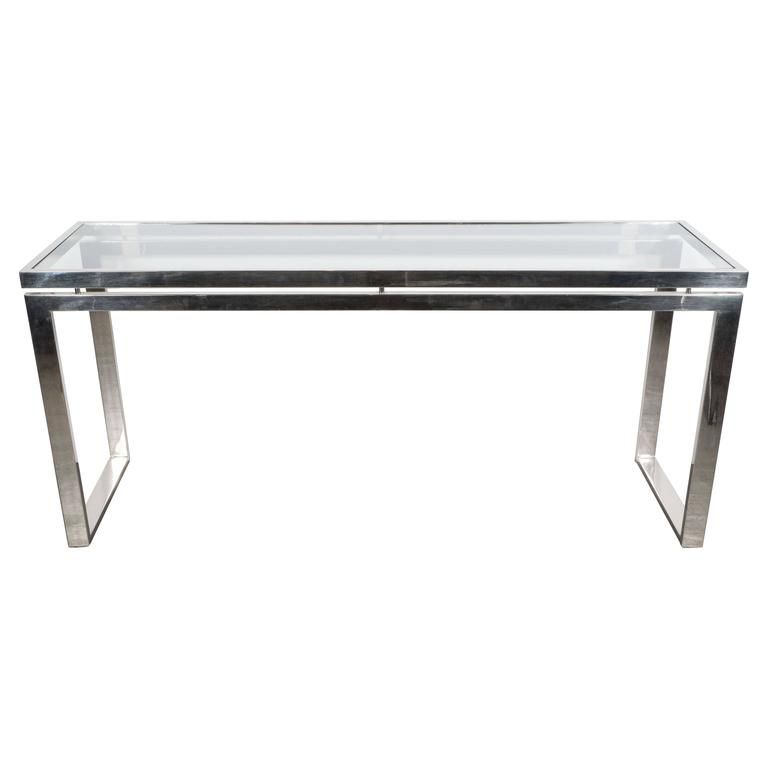Mid Century Modernist Chrome And Glass Console Or Sofa Pertaining To Chrome And Glass Rectangular Console Tables (Photo 2 of 20)