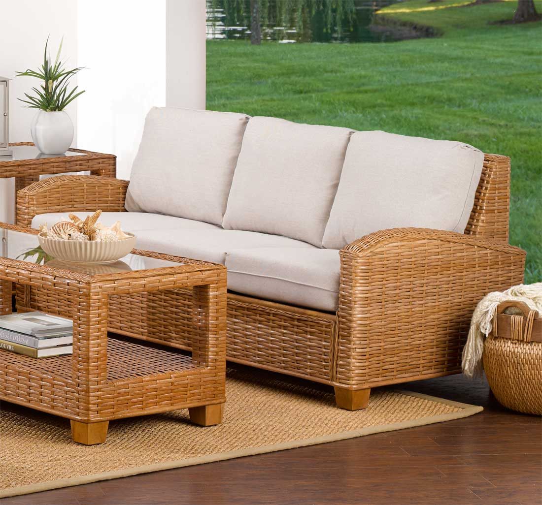 Millennial Natural Rattan Sofa (custom Finishes Available) Regarding Natural Woven Banana Console Tables (View 16 of 20)
