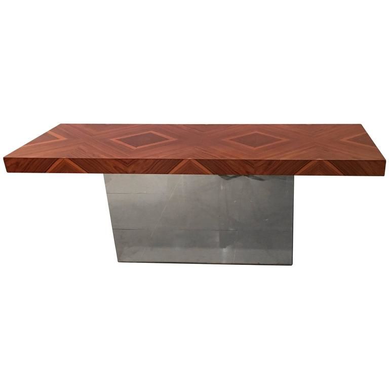 Milo Baughman Console Table Chrome And Rosewood Diamond For Mirrored And Chrome Modern Console Tables (View 11 of 20)