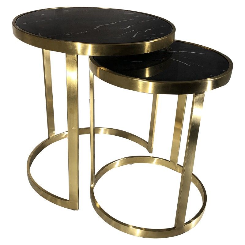 Mirabello 2 Piece Faux Marble Topped Metal Round Nesting In Marble Console Tables Set Of 2 (Photo 9 of 20)