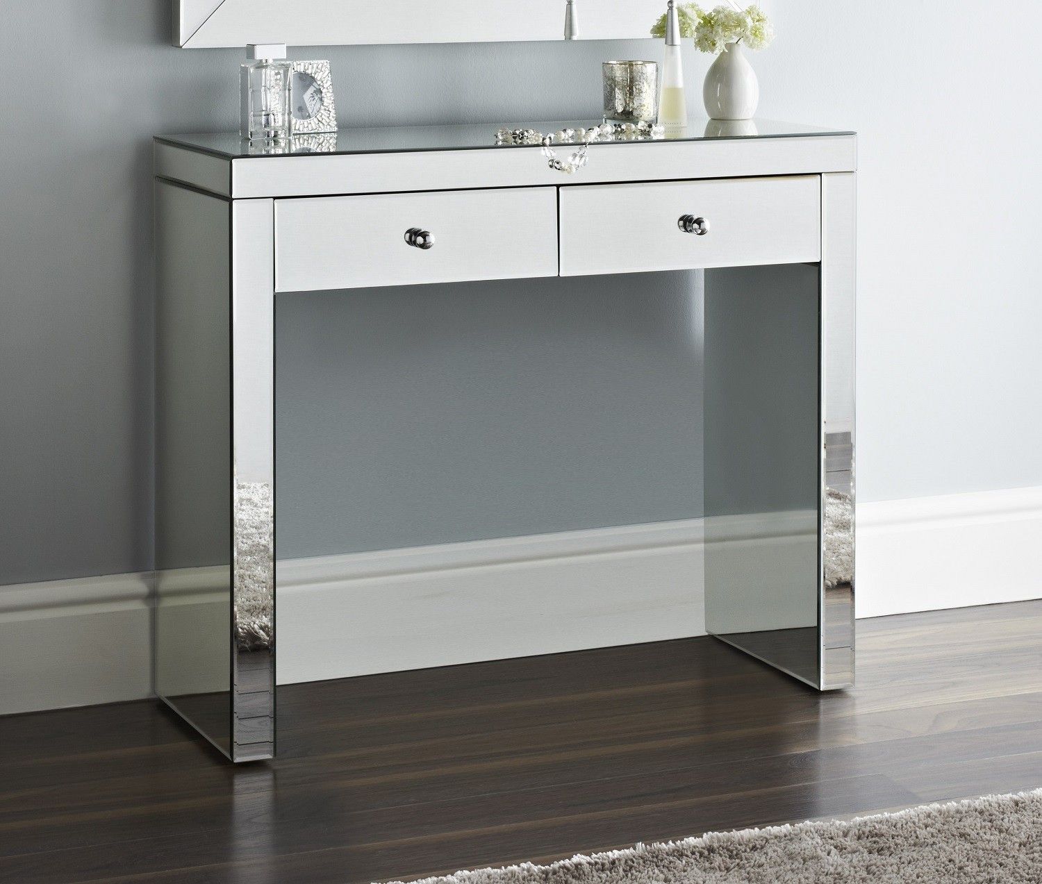 Mirrored 2 Drawer Dressing Table – Niches Pertaining To 2 Drawer Oval Console Tables (View 11 of 20)