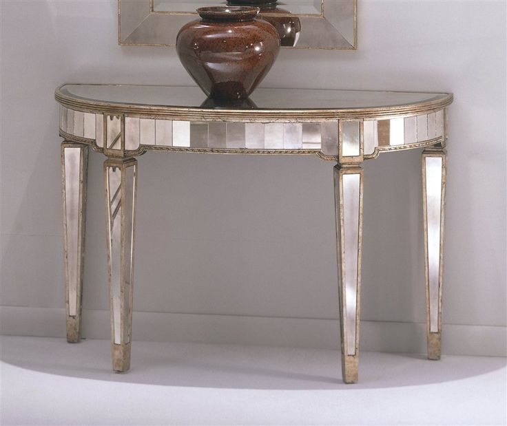 Mirrored Demilune Console Table In Antique Silver Finish Intended For Antique Mirror Console Tables (Photo 5 of 20)